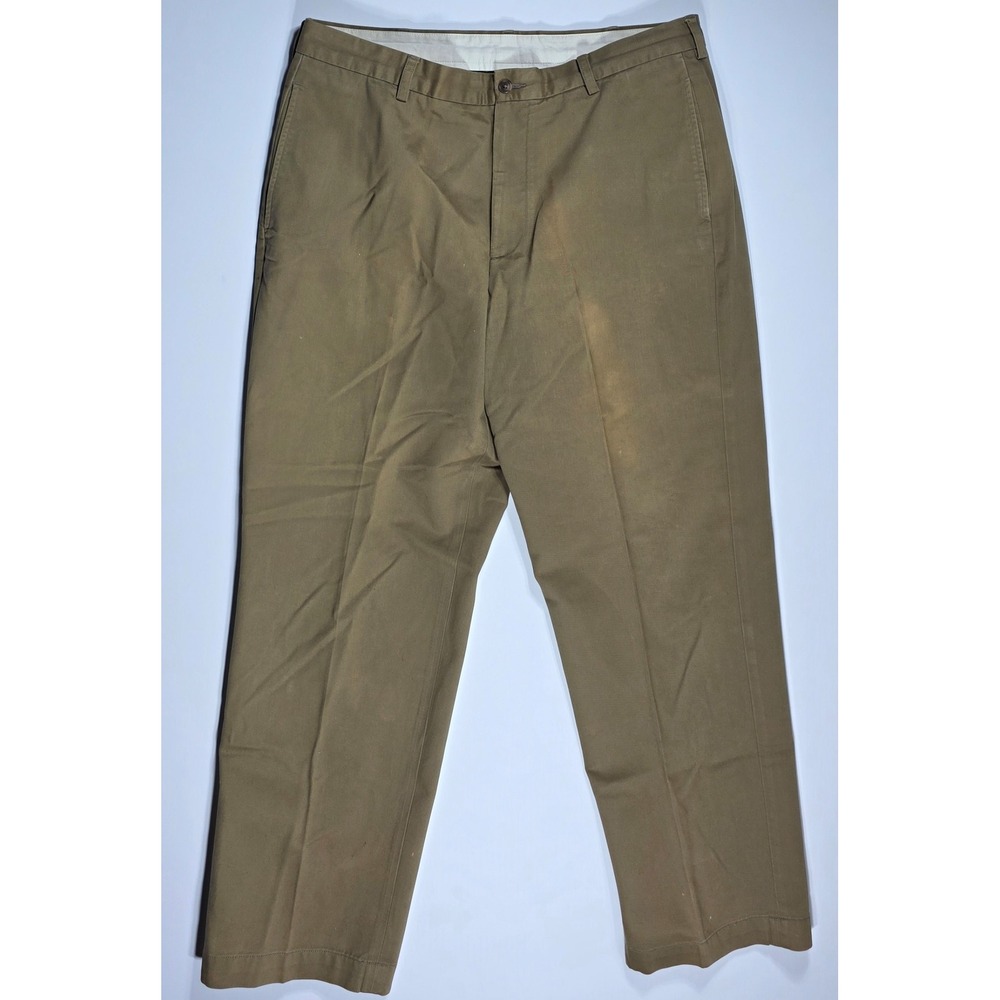 Brooks Brothers Hudson Chinos Men's 36x30 Brown Olive Cotton Flat Front Pants